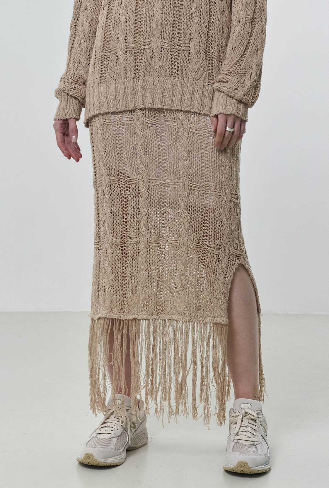 R SEE-THROUGHT CABLE KNIT SKIRT [2colors]